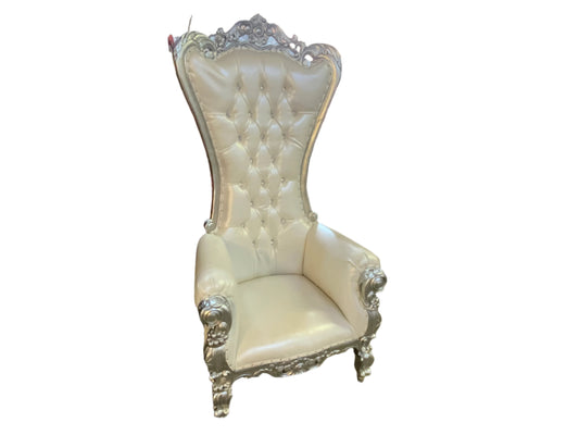 RENTAL ONLY Throne Chair - Silver  /White Vinyl - Silver  Trim