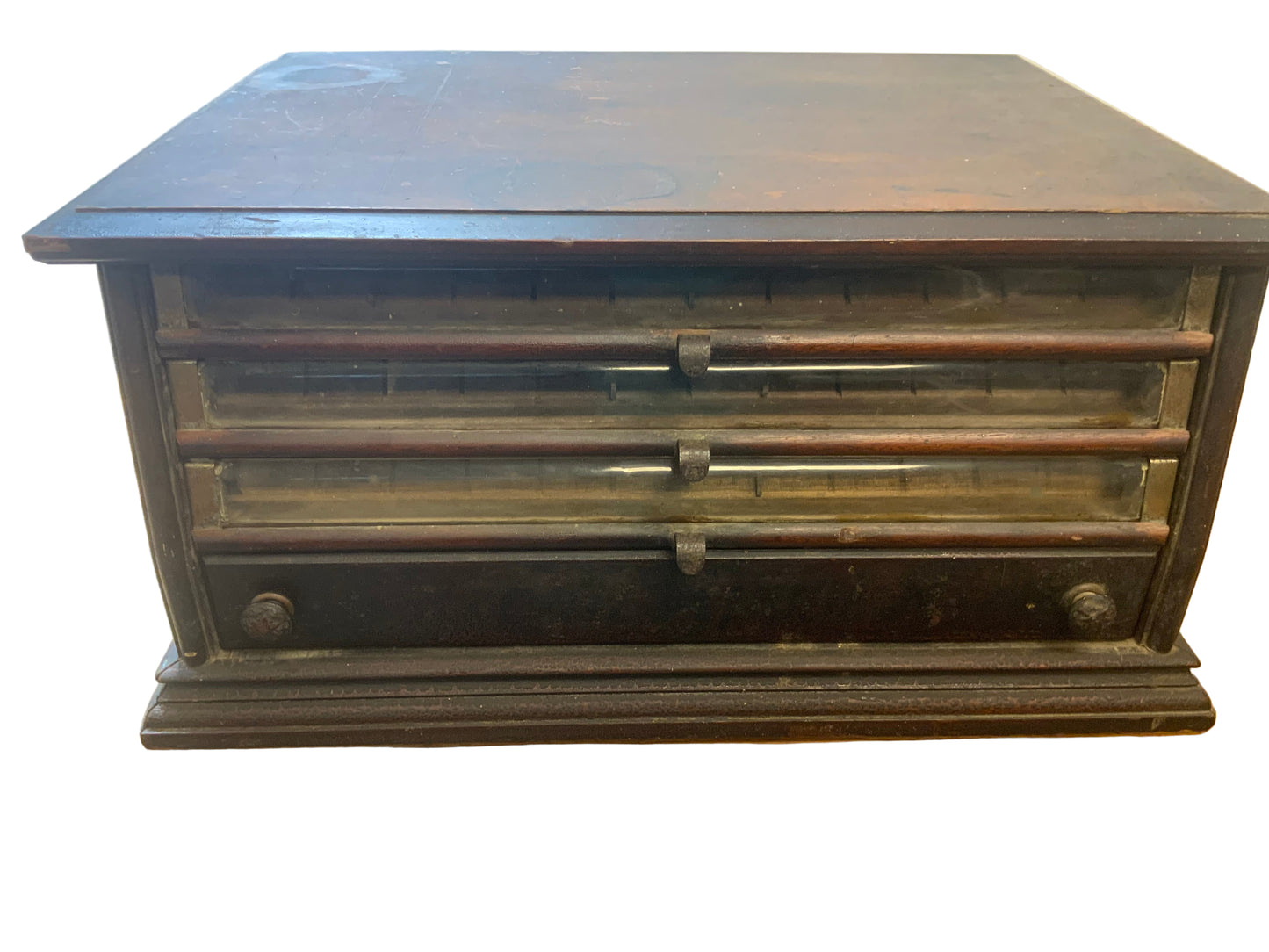 Antique Eureka Victorian Walnut Countertop Display Spool Cabinet