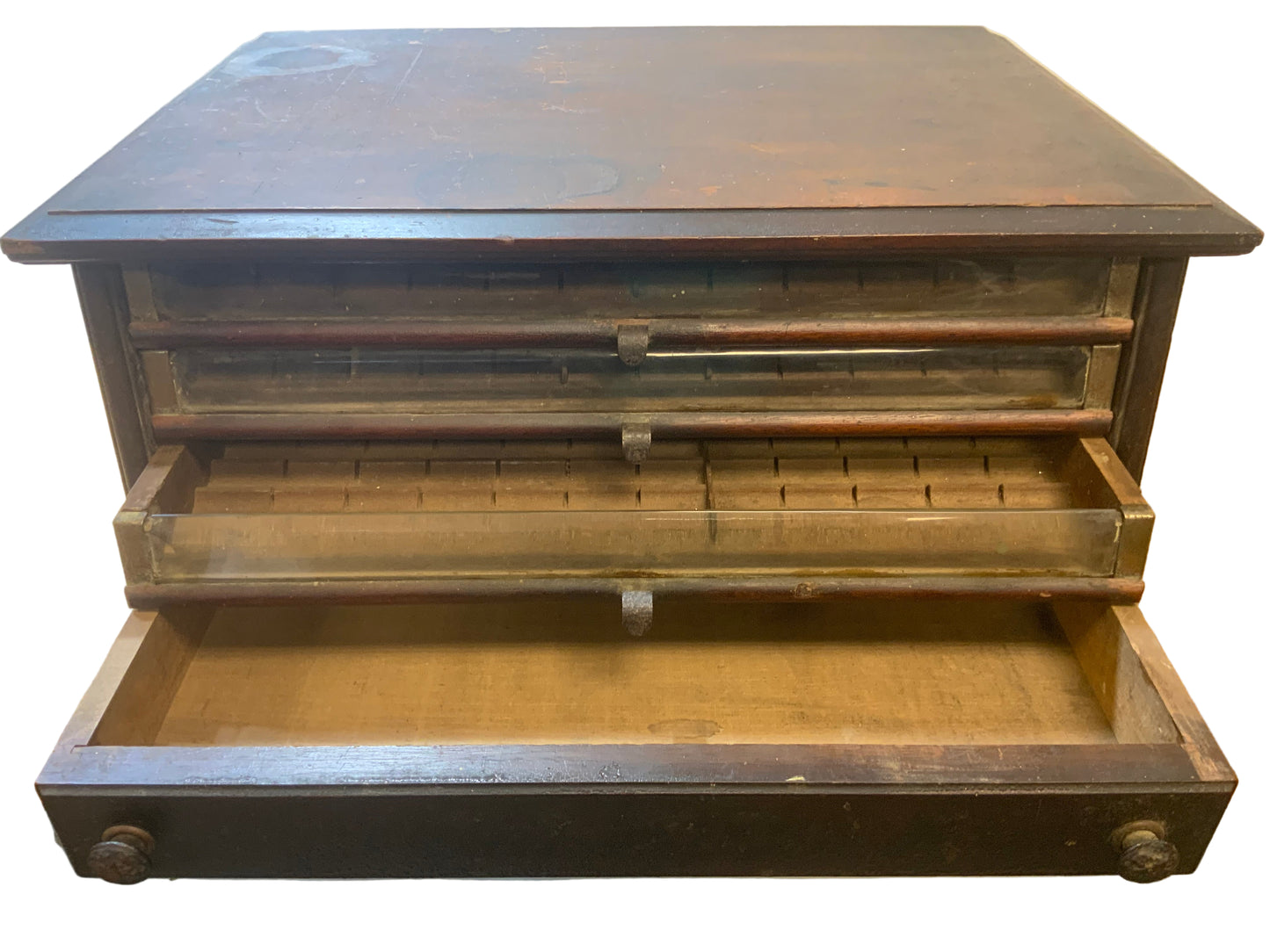 Antique Eureka Victorian Walnut Countertop Display Spool Cabinet