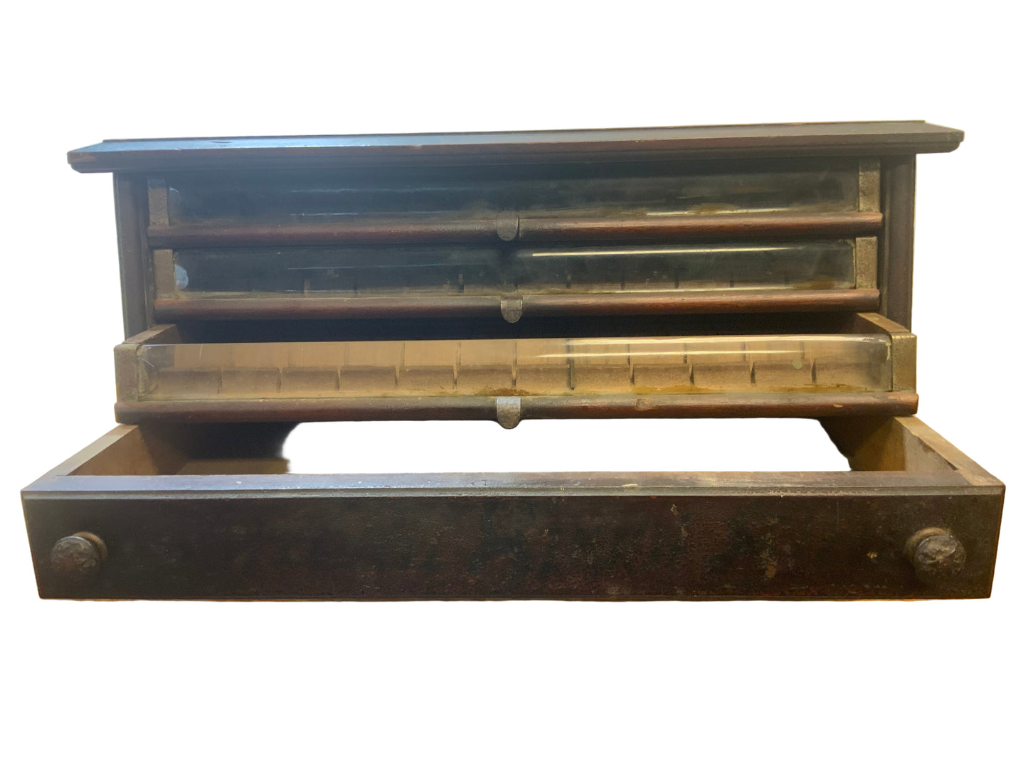 Antique Eureka Victorian Walnut Countertop Display Spool Cabinet