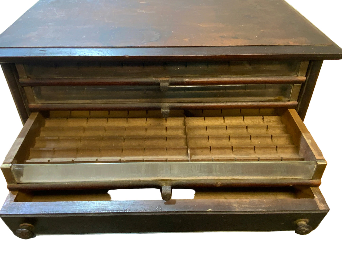 Antique Eureka Victorian Walnut Countertop Display Spool Cabinet