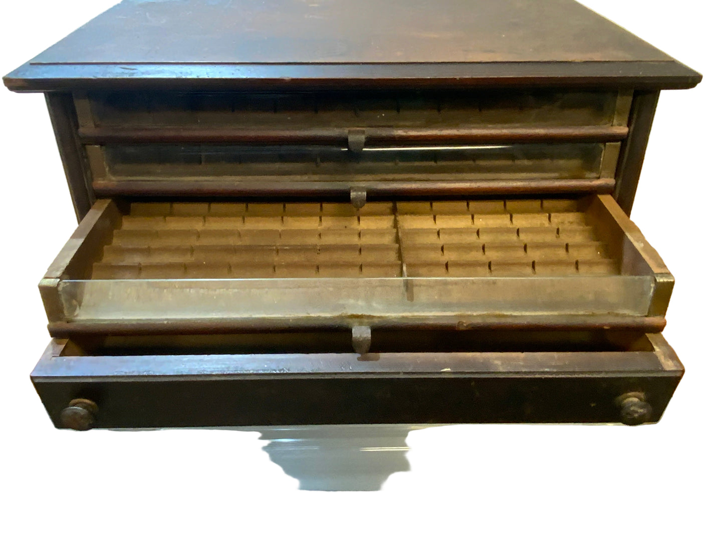 Antique Eureka Victorian Walnut Countertop Display Spool Cabinet