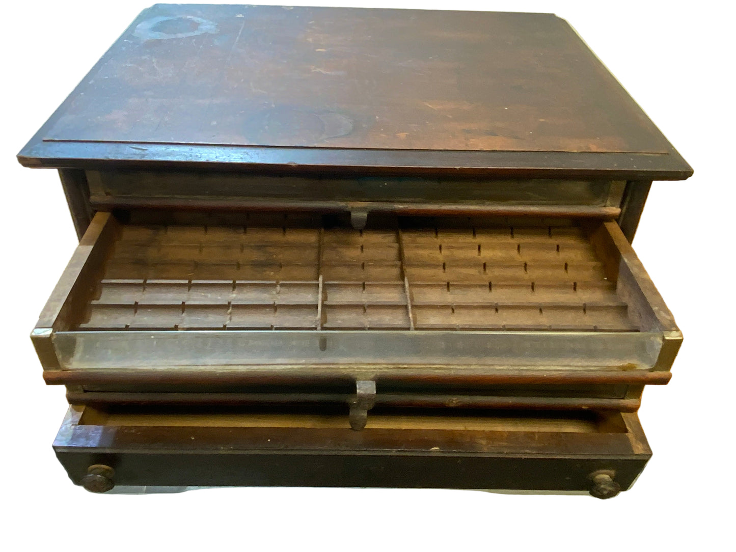 Antique Eureka Victorian Walnut Countertop Display Spool Cabinet