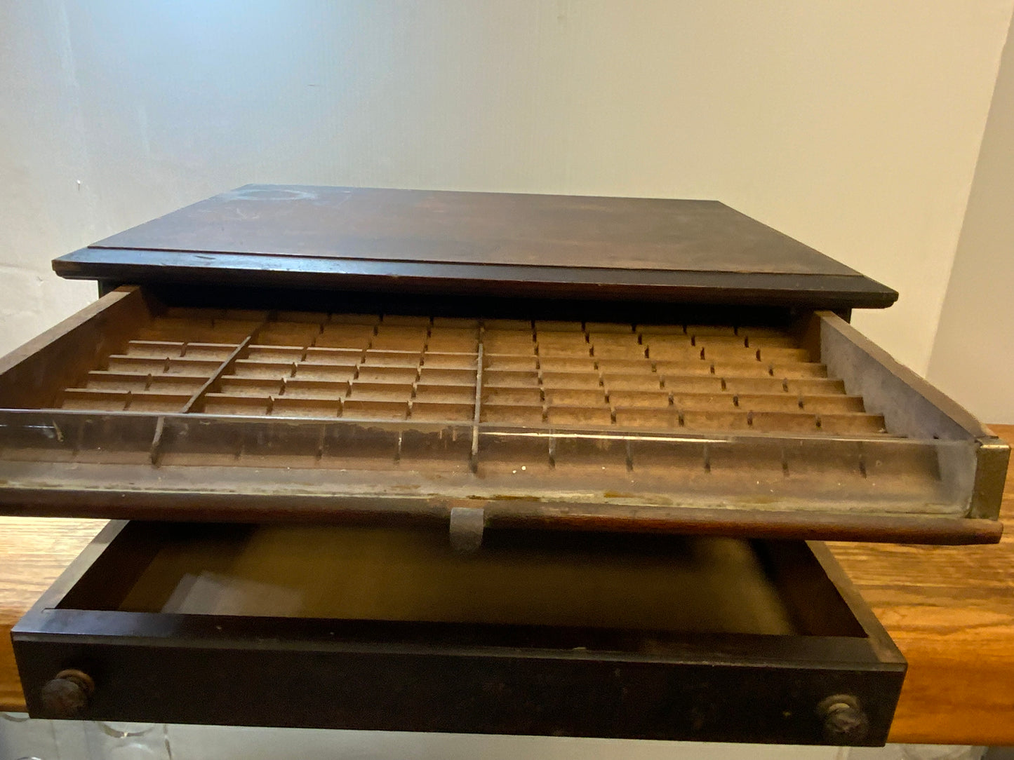 Antique Eureka Victorian Walnut Countertop Display Spool Cabinet