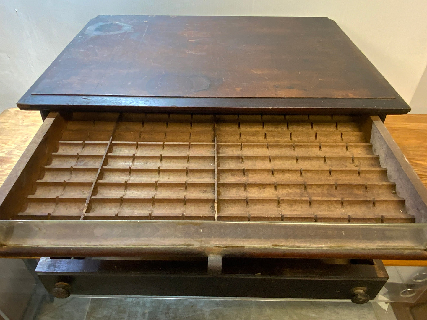 Antique Eureka Victorian Walnut Countertop Display Spool Cabinet