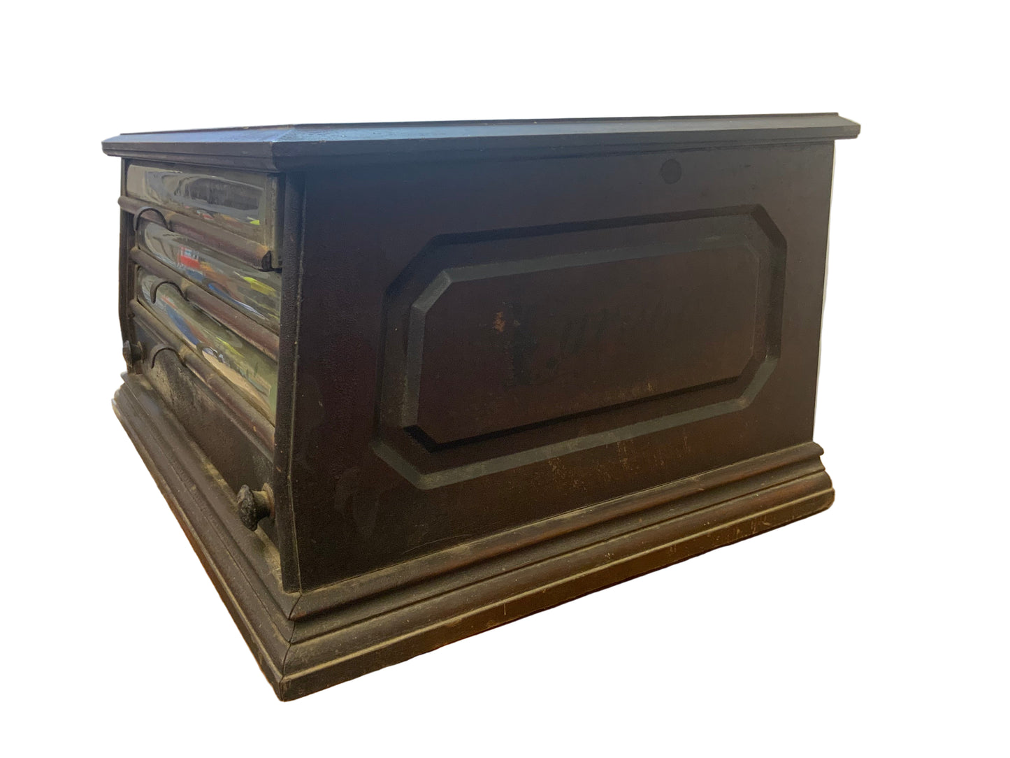 Antique Eureka Victorian Walnut Countertop Display Spool Cabinet