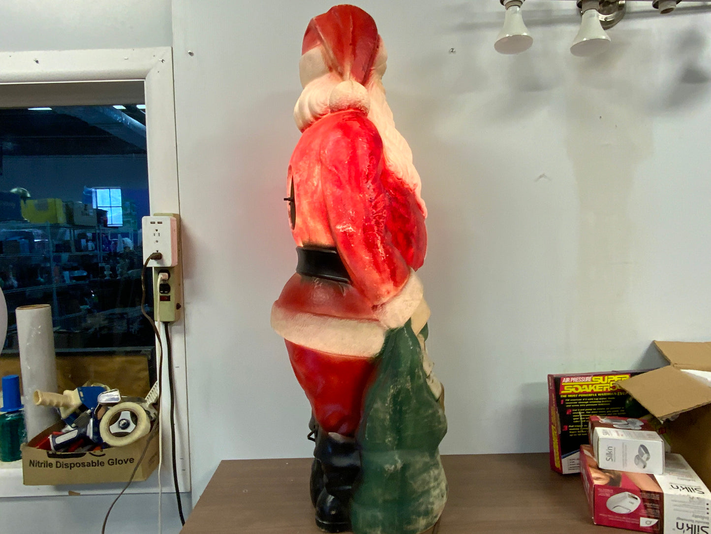 Vintage Christmas 46” Lighted Santa Holding His Green Bag Of Toys Blow Mold