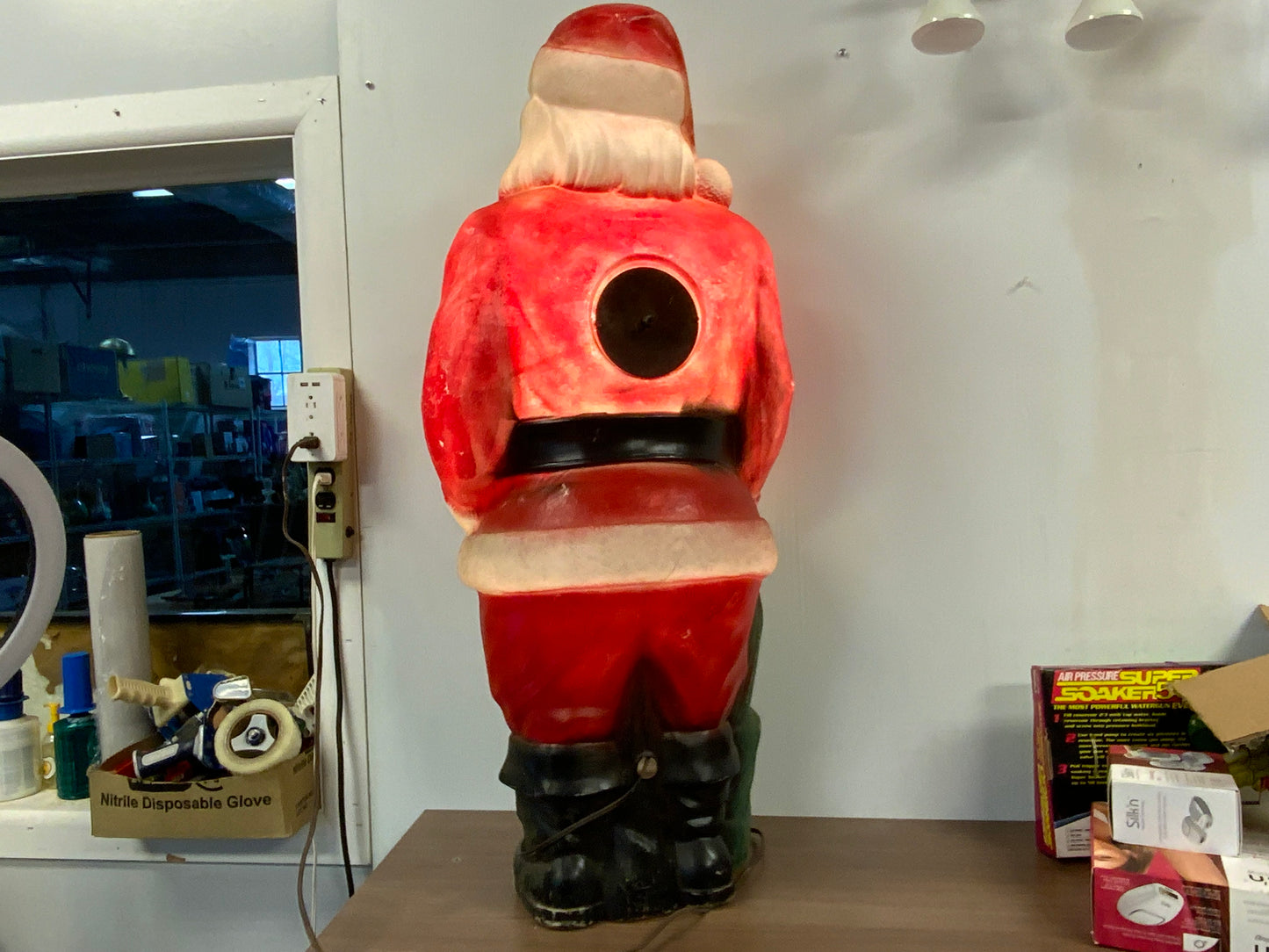 Vintage Christmas 46” Lighted Santa Holding His Green Bag Of Toys Blow Mold