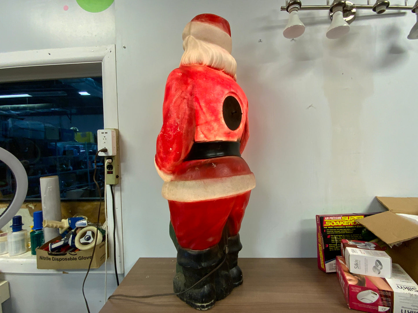 Vintage Christmas 46” Lighted Santa Holding His Green Bag Of Toys Blow Mold