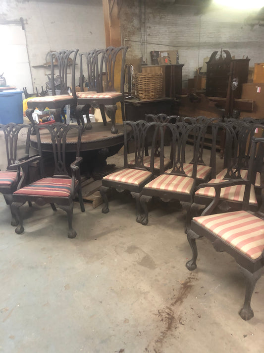 Very Early Cabinet Maker 14 pc Mahogany Chippendale Ball n Claw Foot Dinning Room Table Set