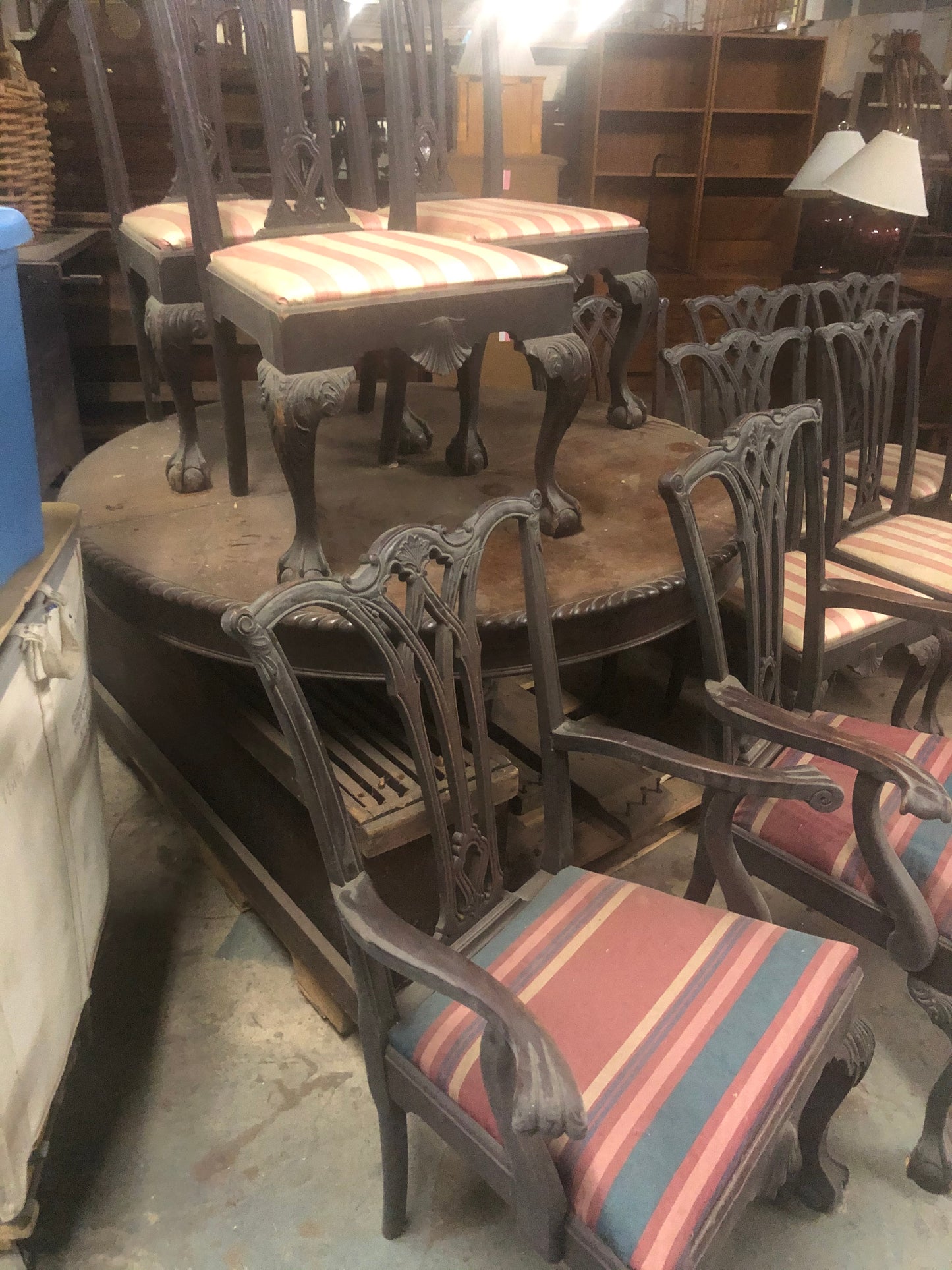 Very Early Cabinet Maker 14 pc Mahogany Chippendale Ball n Claw Foot Dinning Room Table Set