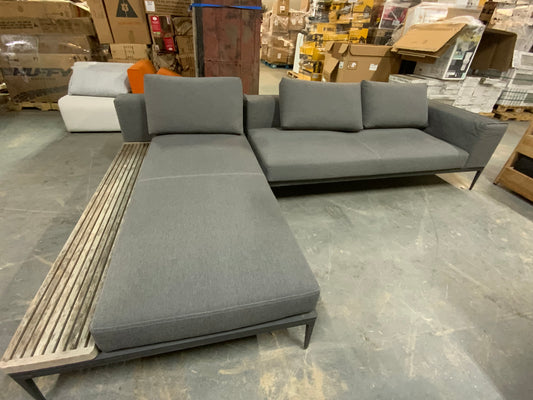 Herman Miller Mid Century Style Grey Upholstered Sectional Sofa Wood Bench