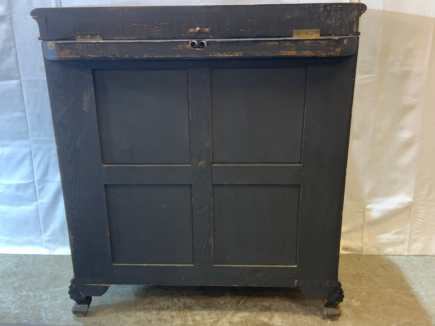 USED Wood Curved Asian Flip Top Bar Cabinet