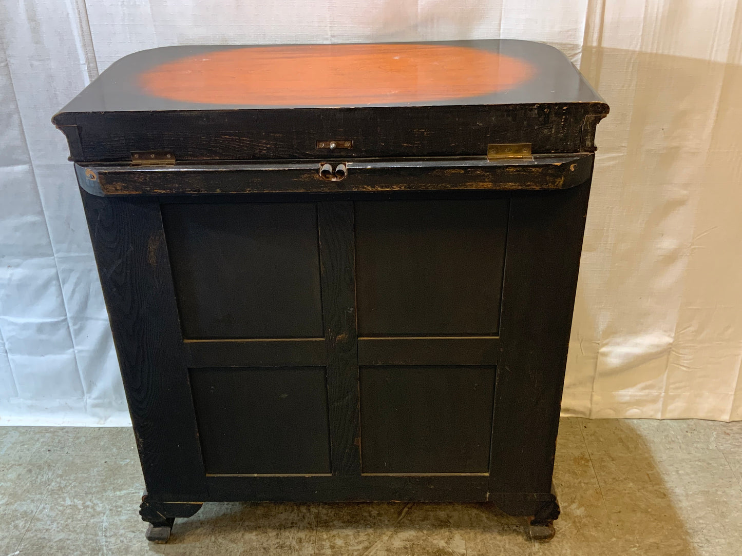 USED Wood Curved Asian Flip Top Bar Cabinet