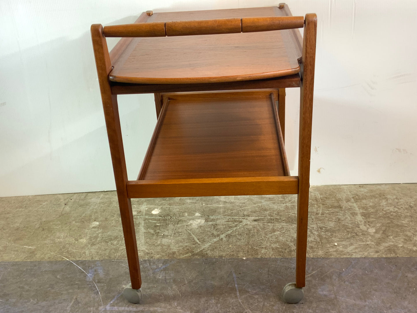 USED Danish Mid Century Modern Teak Wood Rolling Bar Tea Cart