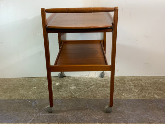 USED Danish Mid Century Modern Teak Wood Rolling Bar Tea Cart