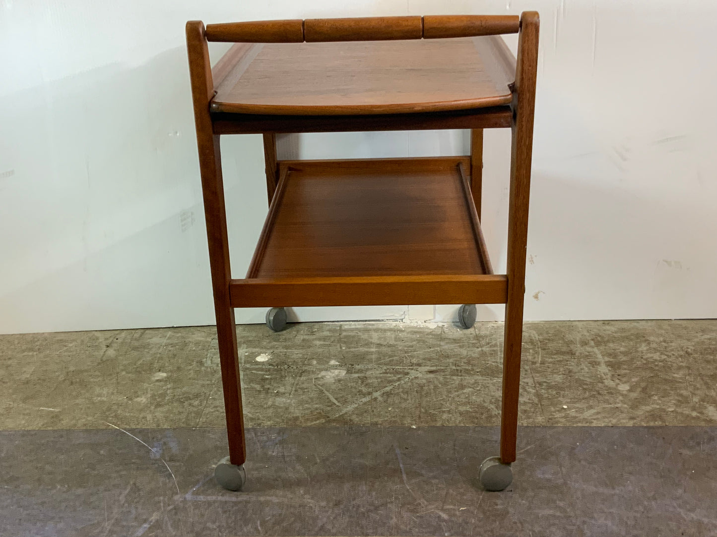 USED Danish Mid Century Modern Teak Wood Rolling Bar Tea Cart