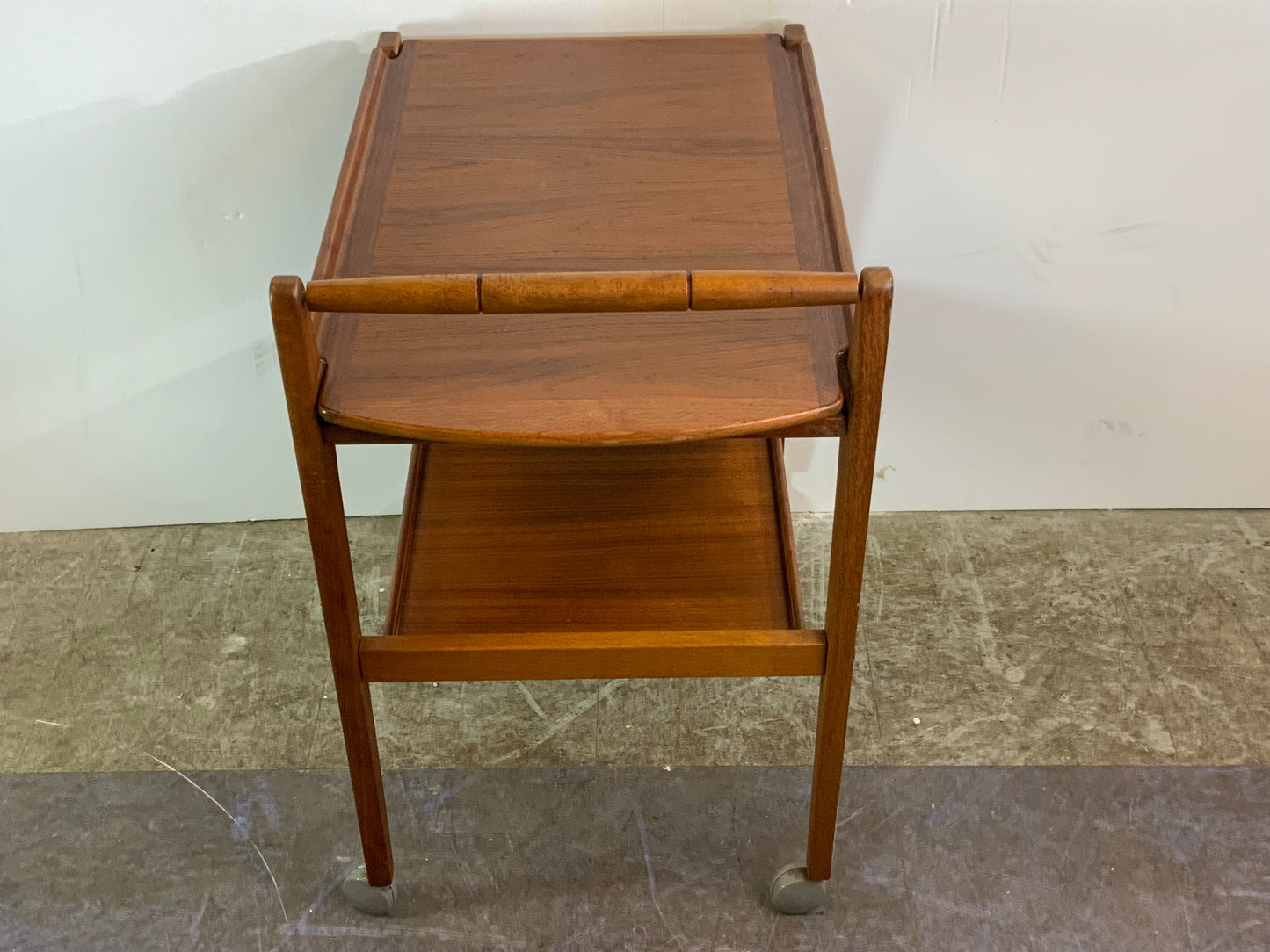 USED Danish Mid Century Modern Teak Wood Rolling Bar Tea Cart