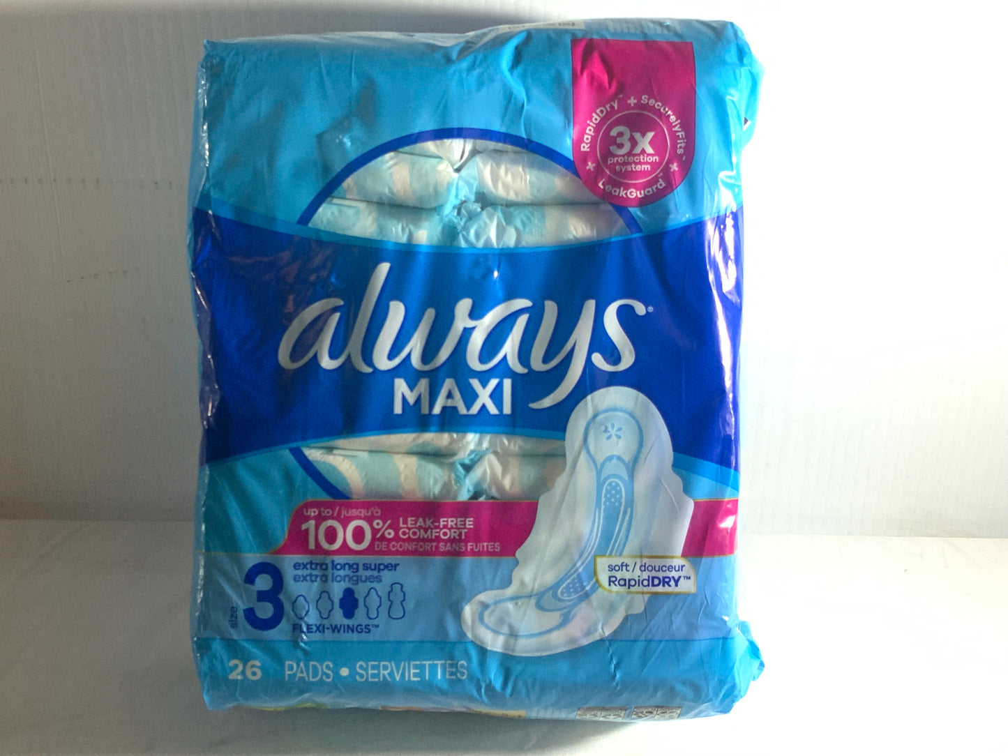 NEW Always Maxi Pads Size 3 Extra Long Super Absorbency Unscented with Wings, 26 Count