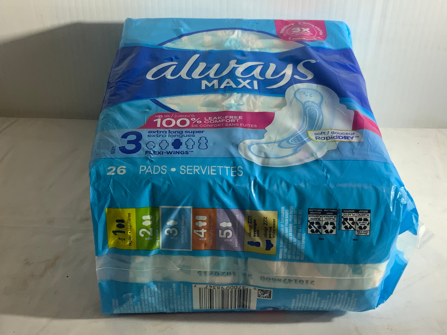 NEW Always Maxi Pads Size 3 Extra Long Super Absorbency Unscented with Wings, 26 Count