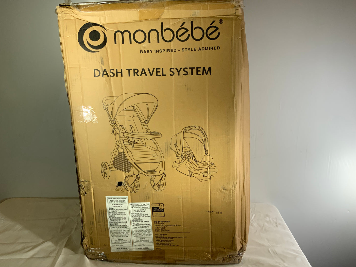 NEW Monbebe Dash Travel System, Gray And Black Pinstripe