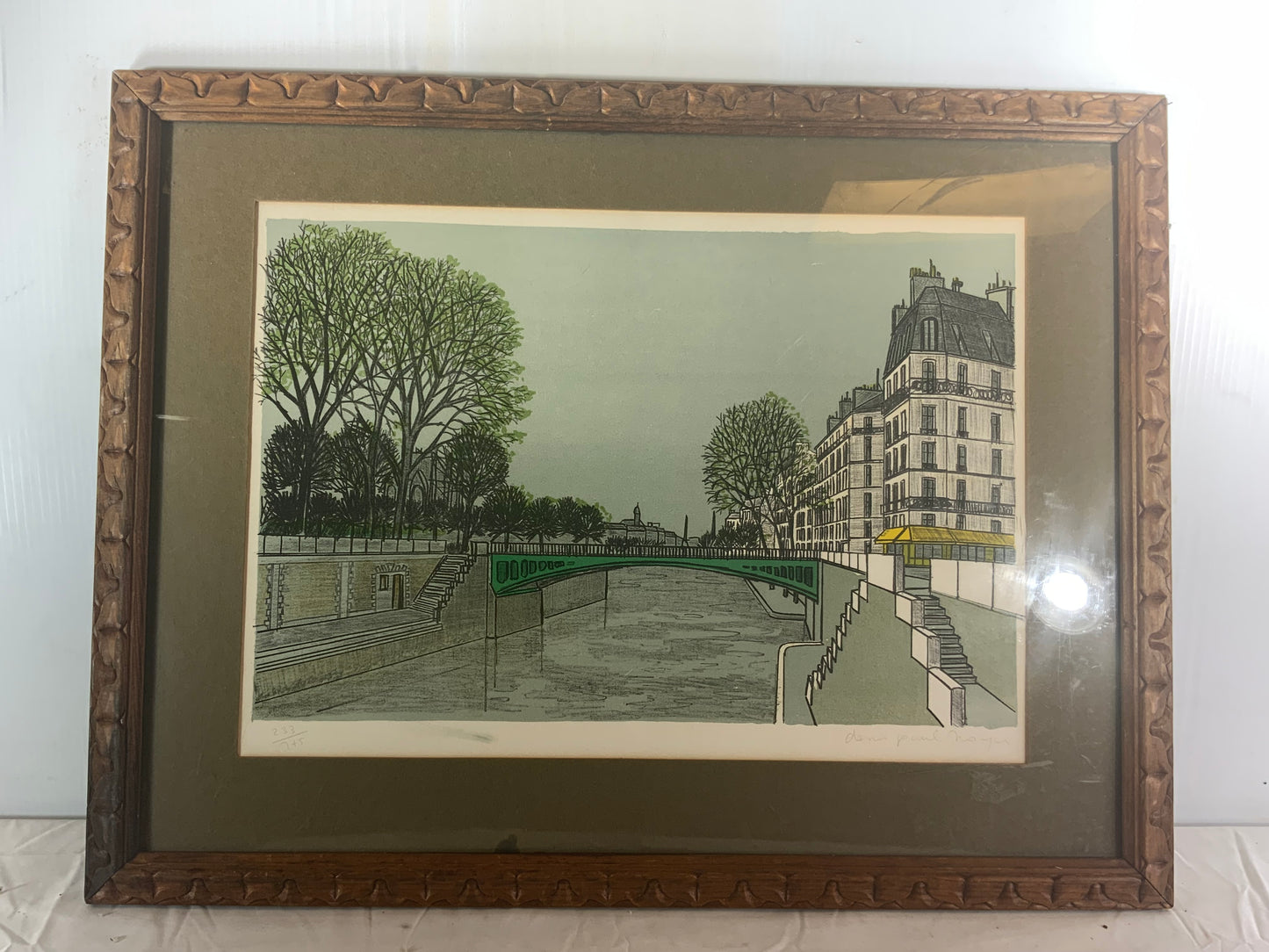 USED Original Art Lithograph Print River in City signed Denis Paul Noyer