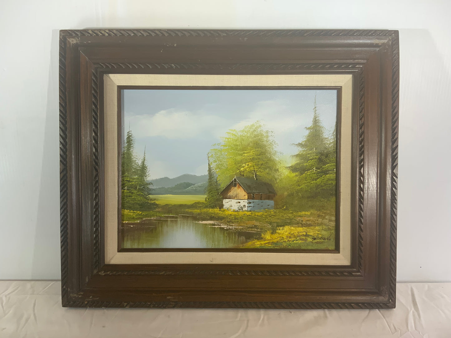 USED Hillock "Rural Cabin And Landscape Scene" Oil Painting - Signed And Framed