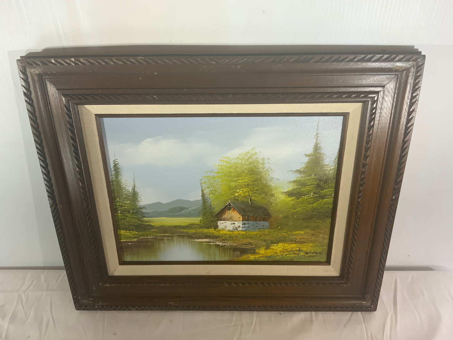 USED Hillock "Rural Cabin And Landscape Scene" Oil Painting - Signed And Framed