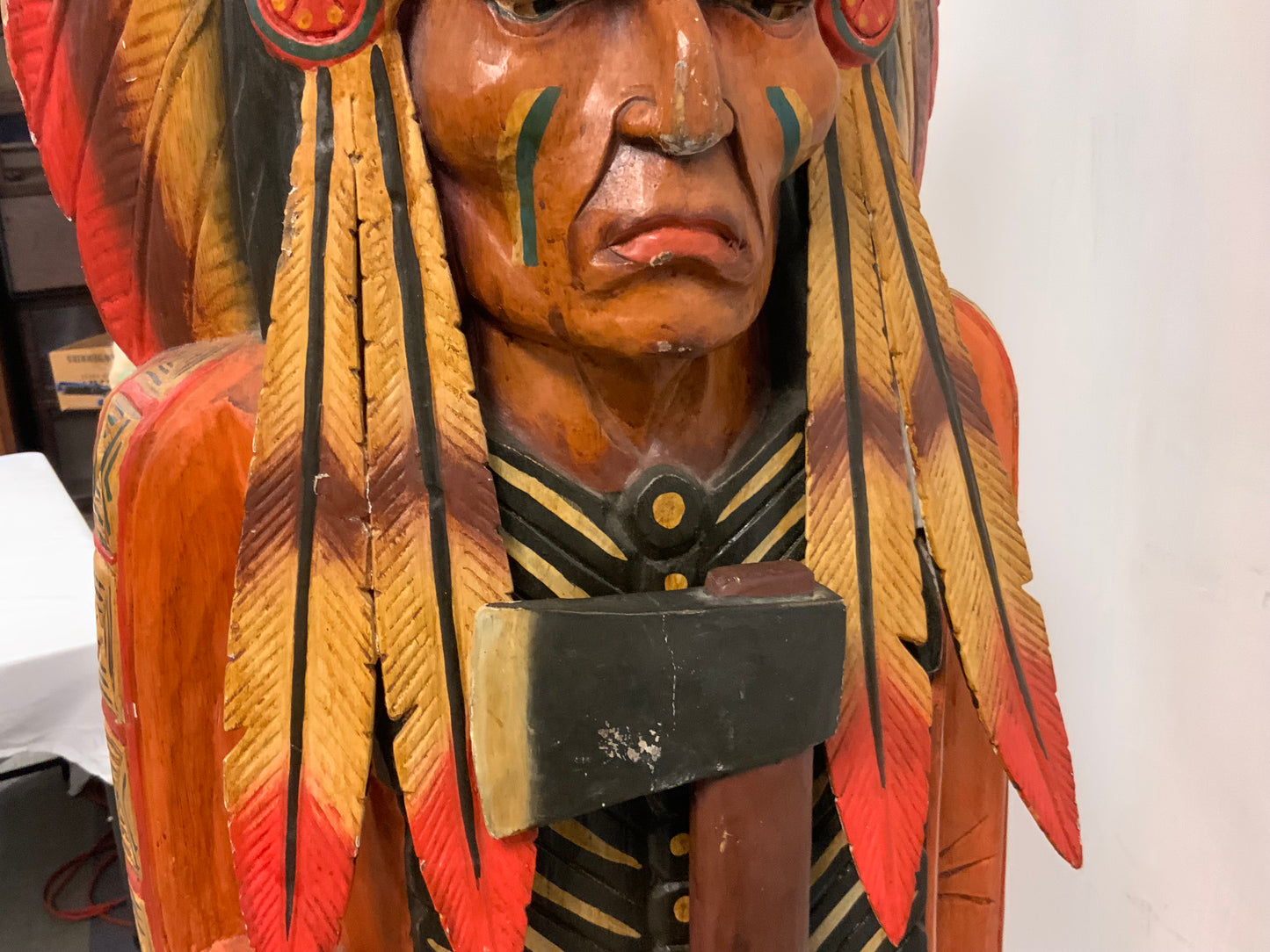 USED All Wood Carved Native American Statue