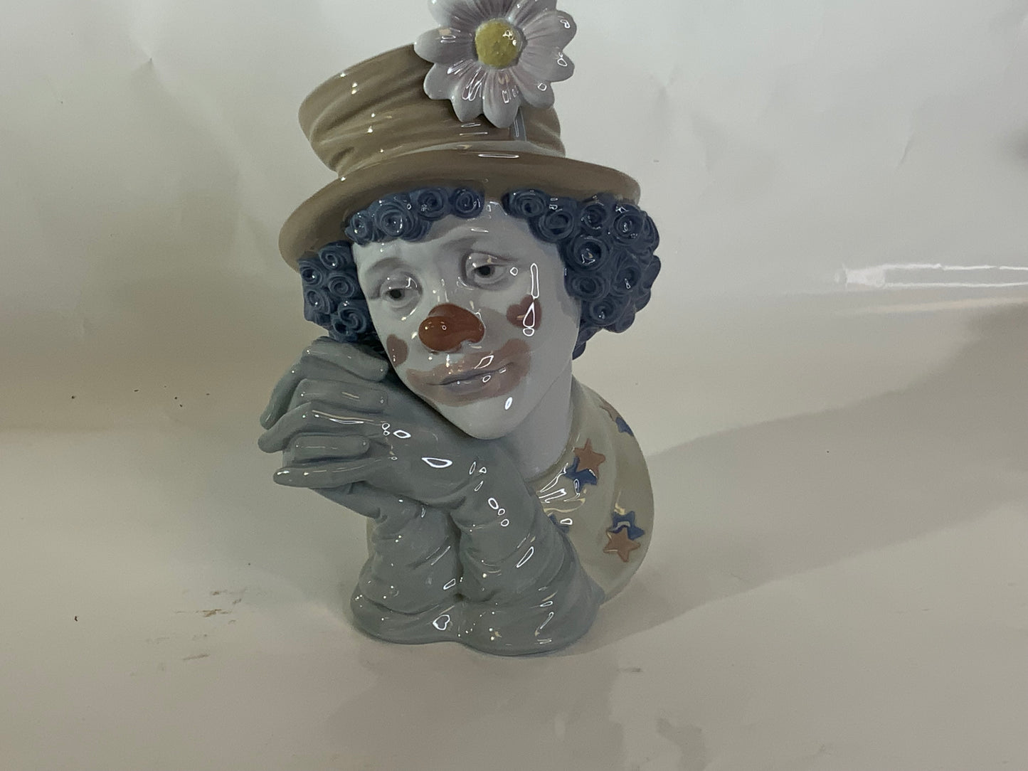 Lladro #5542 MELANCHOLY Clown Head Bust Figurine/DAISY HAT BLUE PINK WHITE BROWN