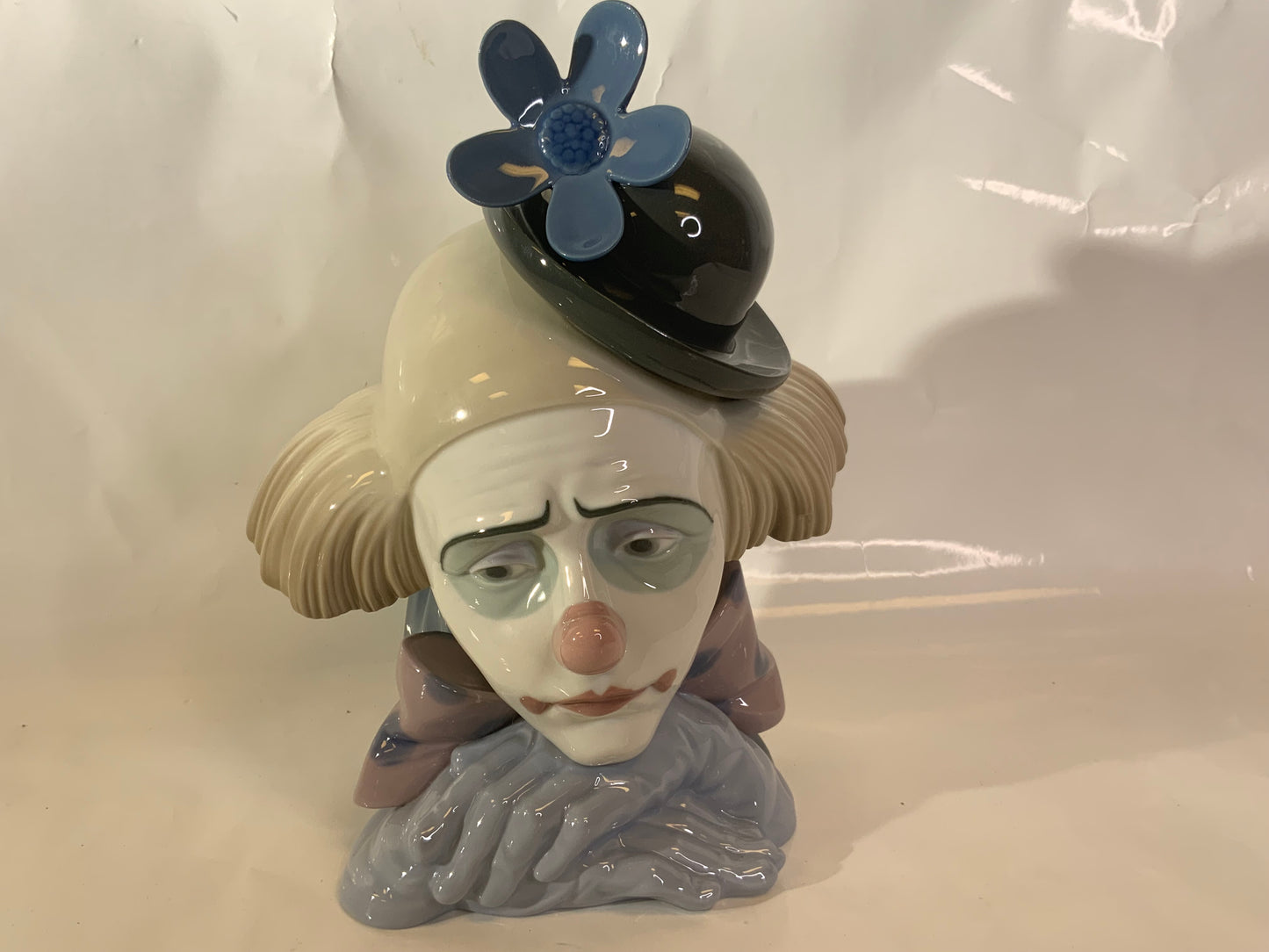 LLADRO #5130 Pensive Clown Bust W/Bowler Hat Flower Porcelain Figurines