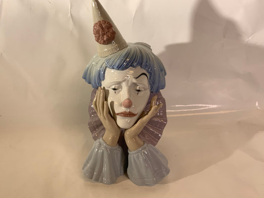 Lladro 5129 Jester Head Sad Clown Bust Porcelain Figurine Mint