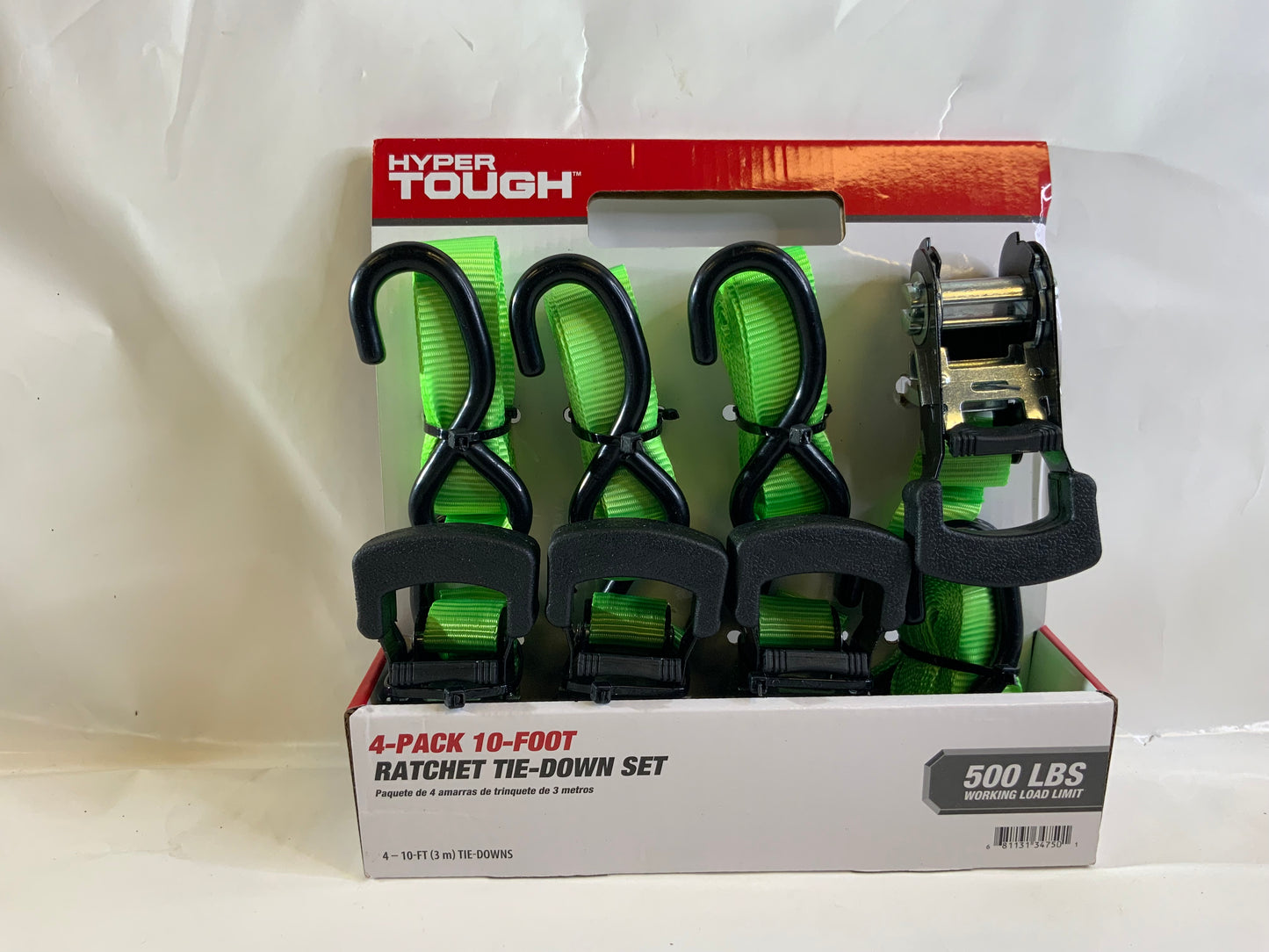 New Hyper Tough 4 Pack, 10 feet Steel Ratchet Tie Downs, 500 lbs, Green, 66.7 oz