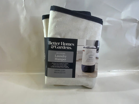 New Better Homes & Gardens Ivory/Grey Canvas Laundry Hamper, 16" x 25"