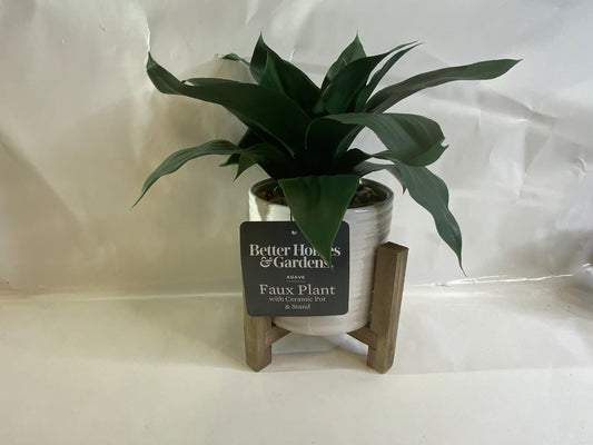 New Better Homes & Garden  9.5" Faux Agave Plant in Ceramic Pot with Wood Stand