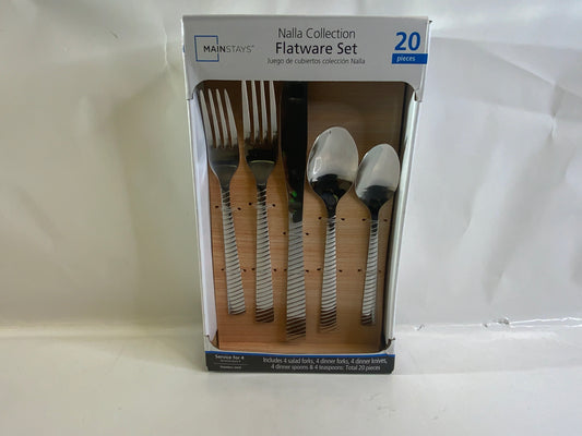 New Mainstays 20 Piece Nalla Stainless Steel Flatware Set, Silver, Service for 4, 6.45lbs