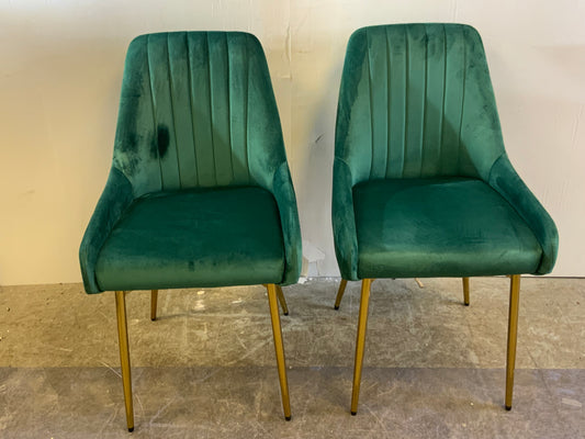 New Pair Green Velvet Dining Accent Chairs