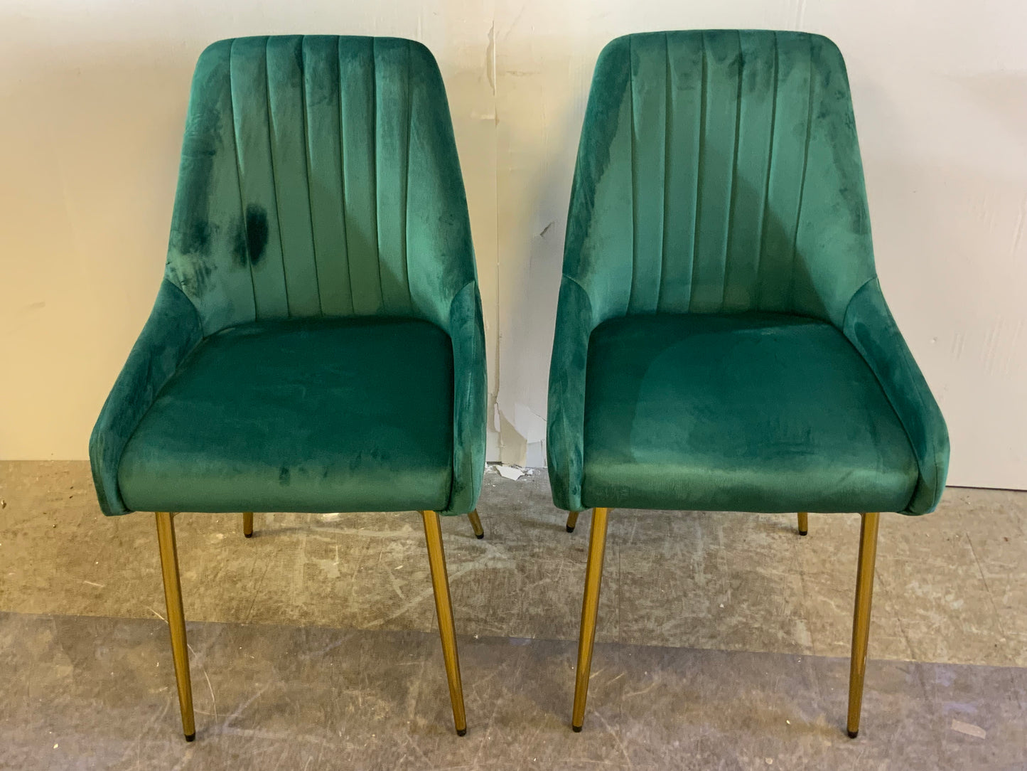 New Pair Green Velvet Dining Accent Chairs