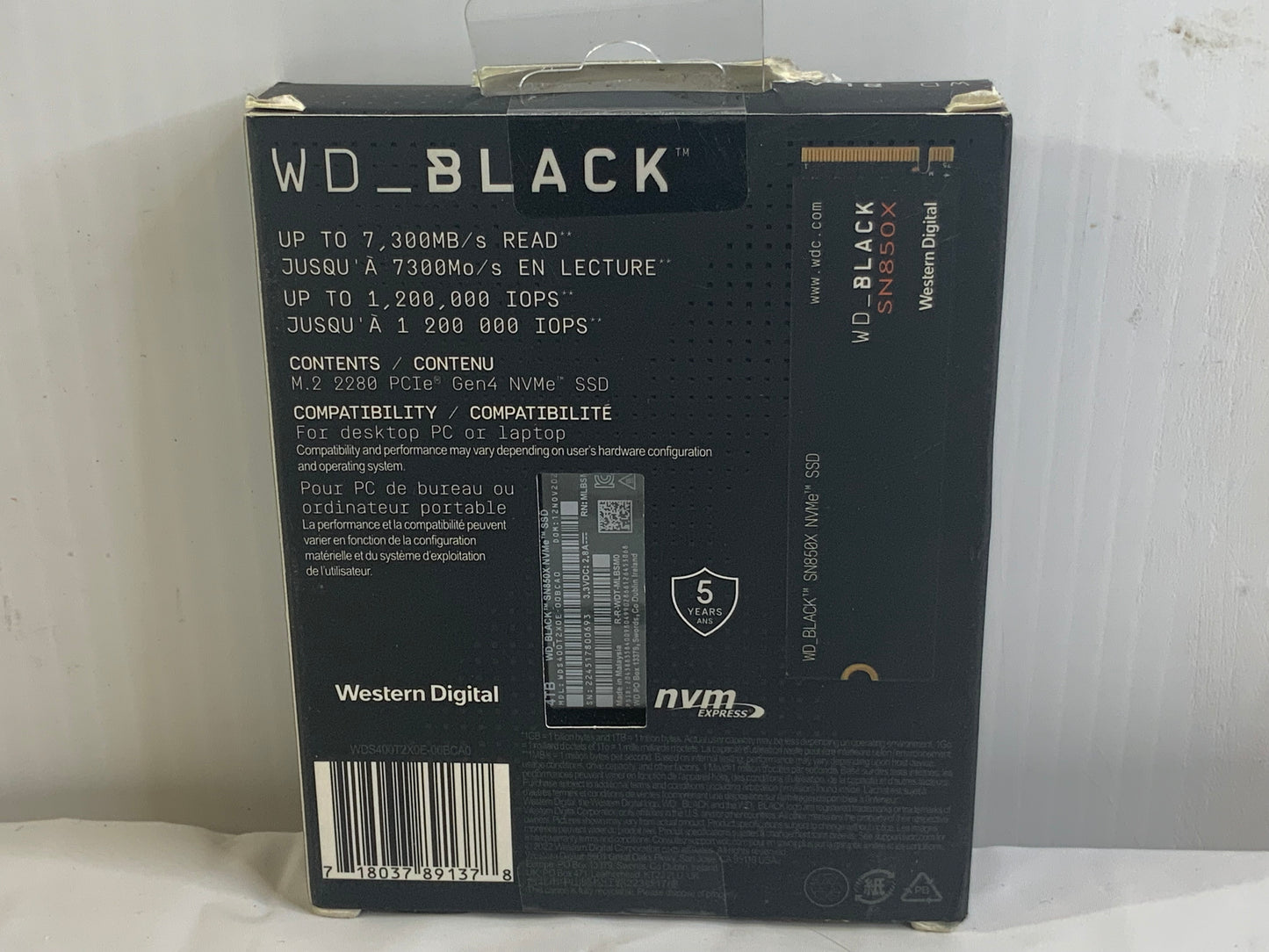 WD_BLACK 4TB SN850X NVMe Internal Gaming SSD Solid State Drive - Gen4 PCIe, M.2 2280, Up to 7,300 MB/s