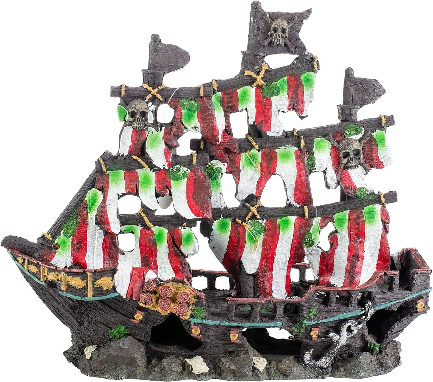 New Penn-Plax Deco-Replicas Striped Sail Shipwreck Aquarium Decoration – Safe for Freshwater and Saltwater Fish Tanks – Medium