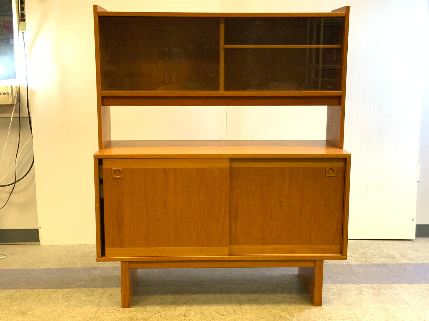 Used 2 pcs Mid Century Mod Danish Teak Wood China Cabinet Hutch