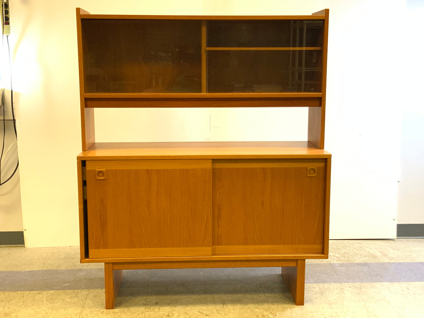 Used 2 pcs Mid Century Mod Danish Teak Wood China Cabinet Hutch