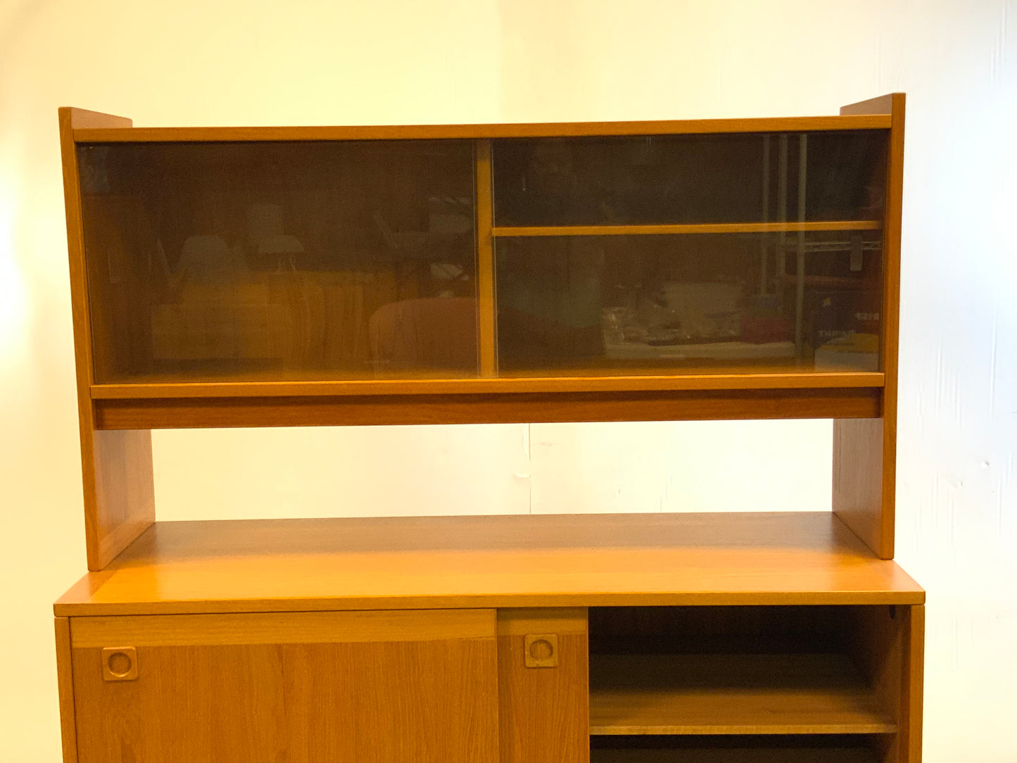 Used 2 pcs Mid Century Mod Danish Teak Wood China Cabinet Hutch