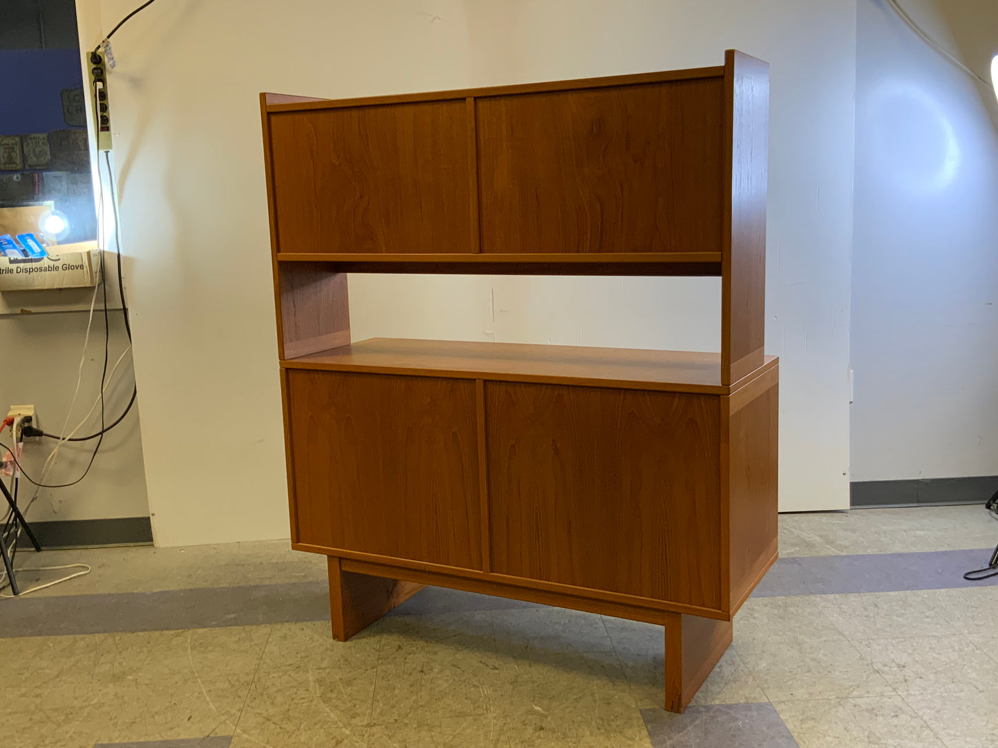 Used 2 pcs Mid Century Mod Danish Teak Wood China Cabinet Hutch