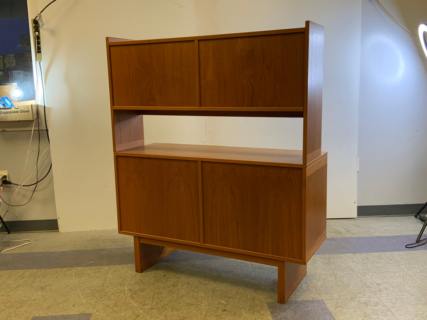 Used 2 pcs Mid Century Mod Danish Teak Wood China Cabinet Hutch