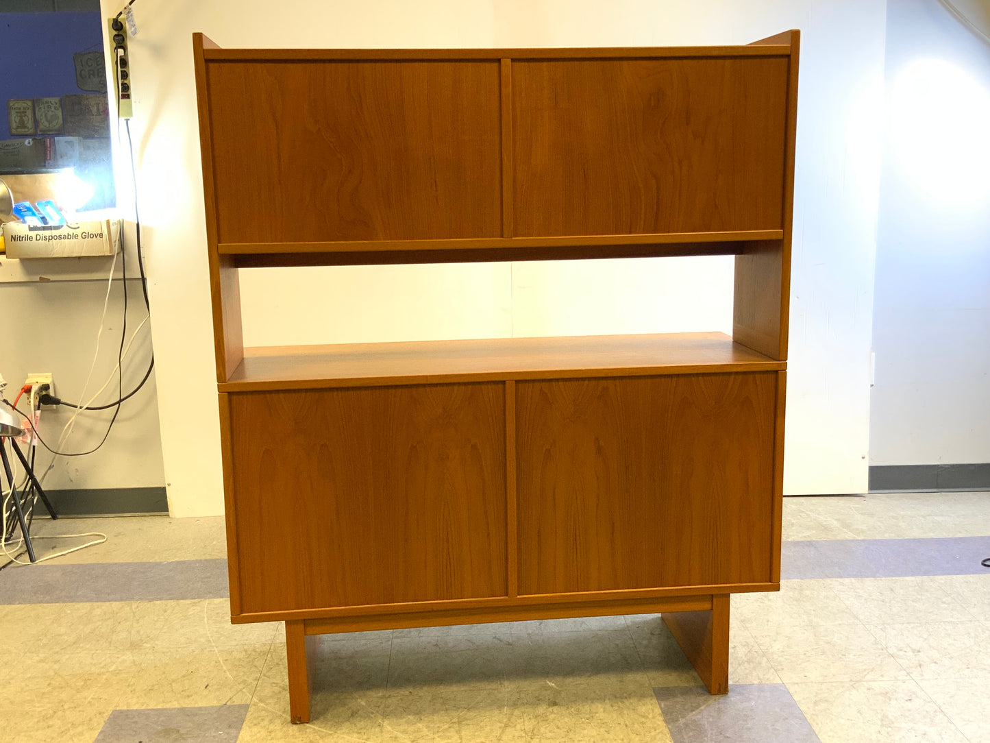 Used 2 pcs Mid Century Mod Danish Teak Wood China Cabinet Hutch