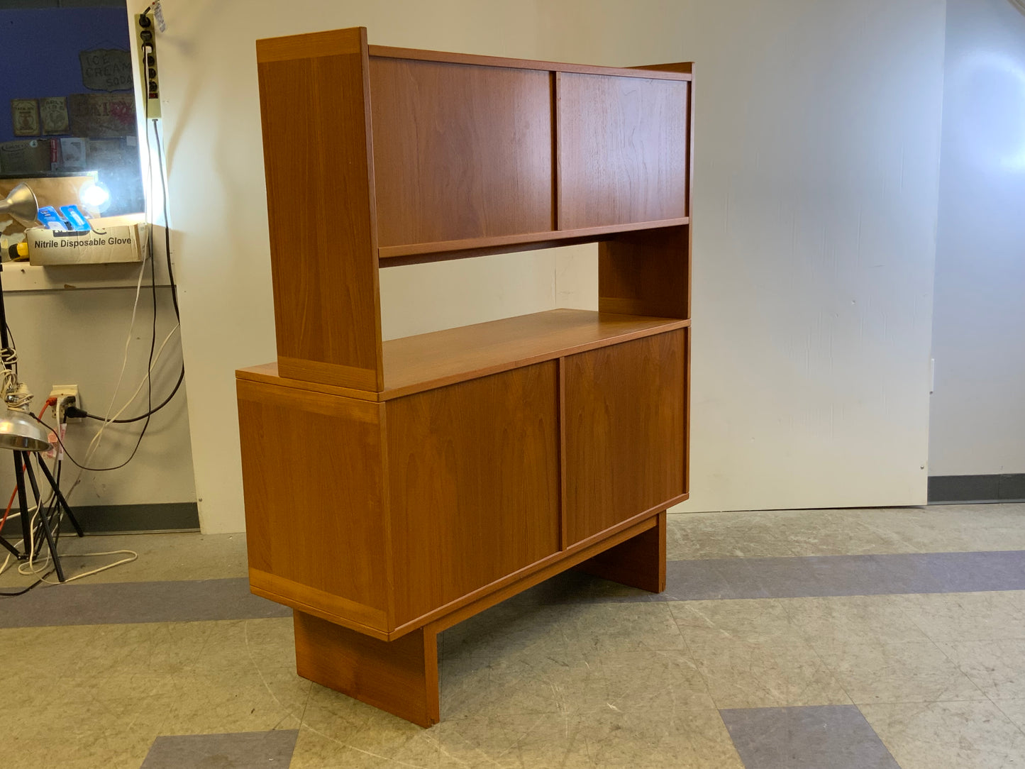 Used 2 pcs Mid Century Mod Danish Teak Wood China Cabinet Hutch