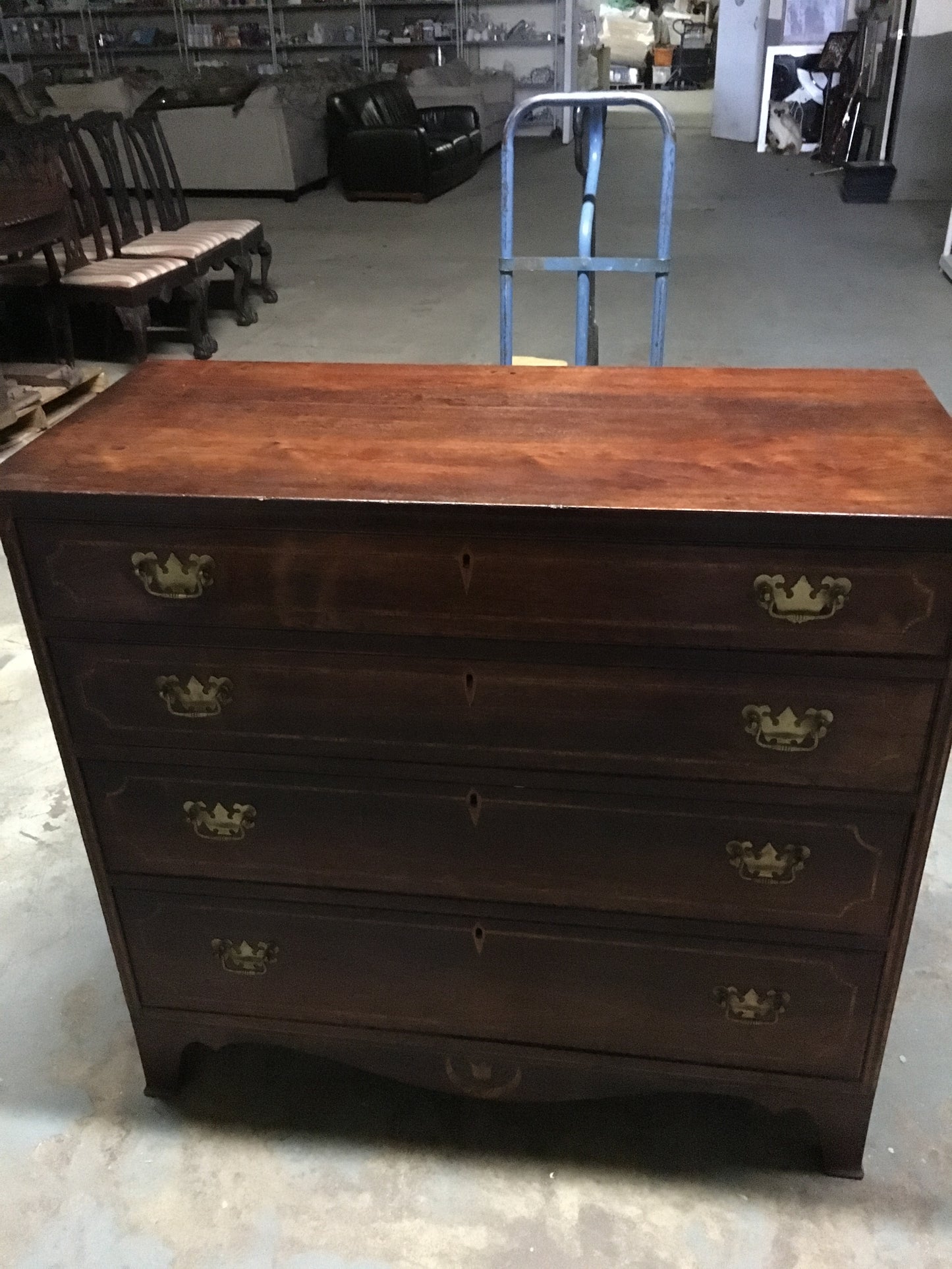 Early Period 4 Drawer Inlaid Chest of Drawers with Brass Hardware