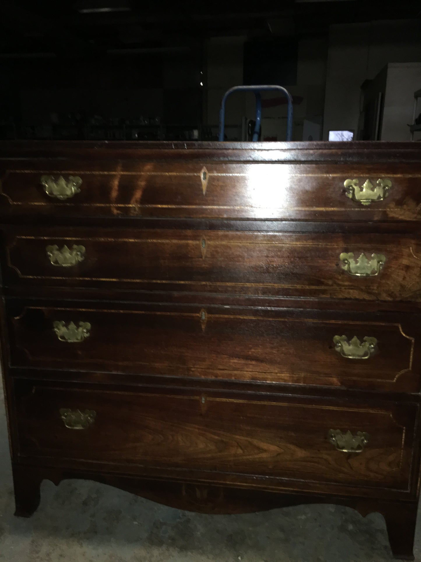 Early Period 4 Drawer Inlaid Chest of Drawers with Brass Hardware