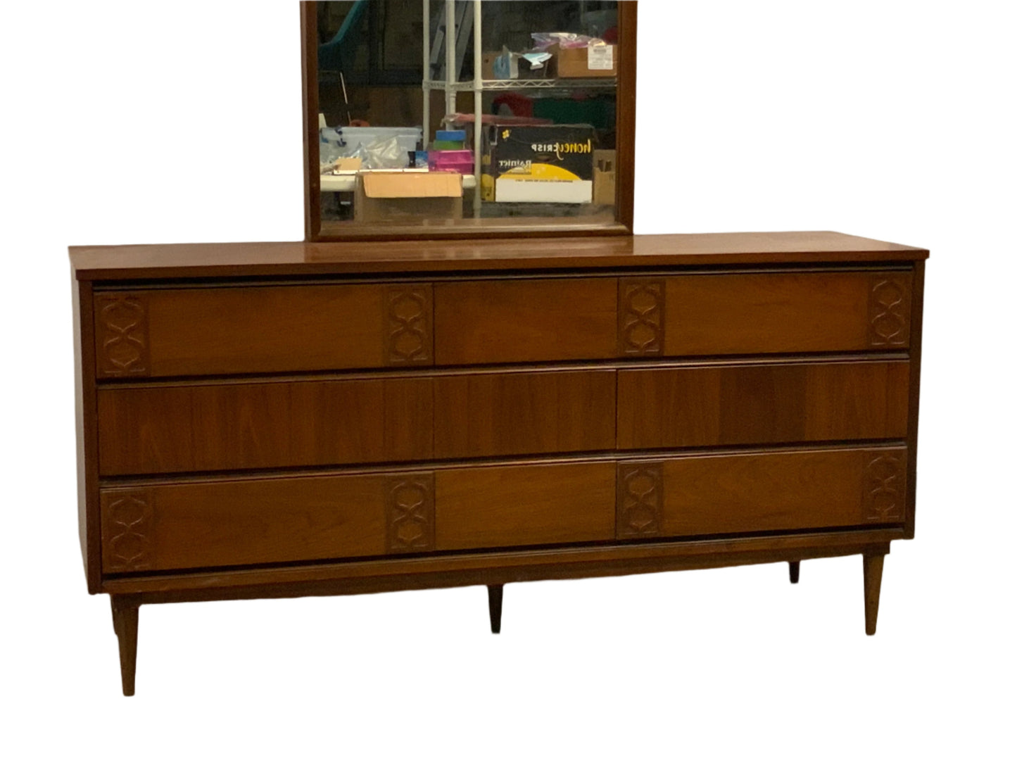 MCM  Walnut 9 drawer triple dresser with mirror